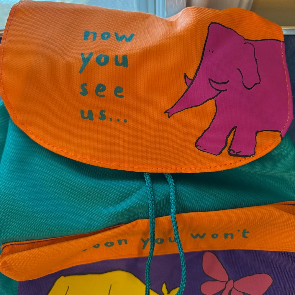 The Body Shop 90s Animals in Danger Backpack Drawstring Bag Rhino Elephant - Picture 4 of 15